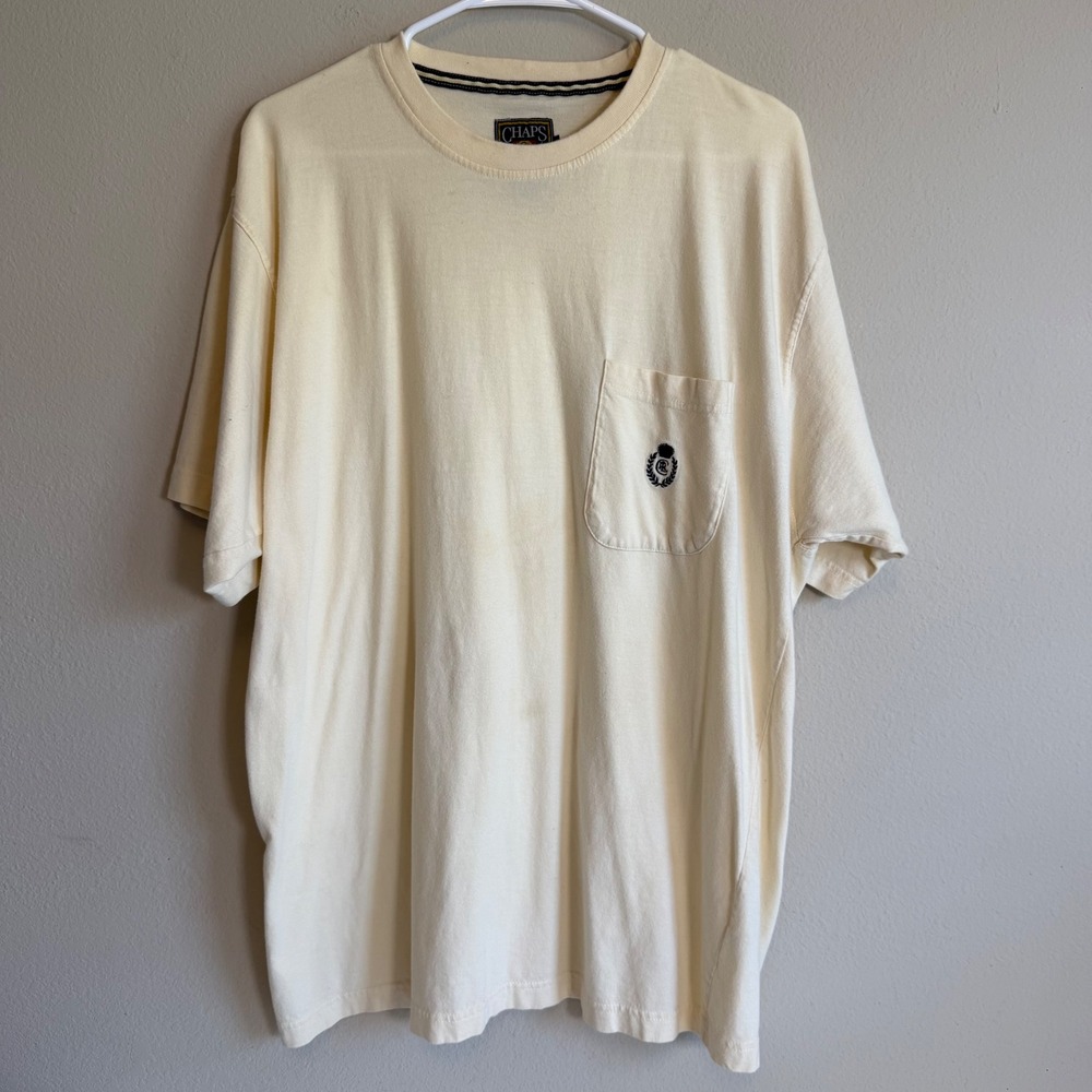 Vintage‎ Chaps Ralph Lauren Pocket Tee Shirt XL Cream Heritage Preppy 90s Casual